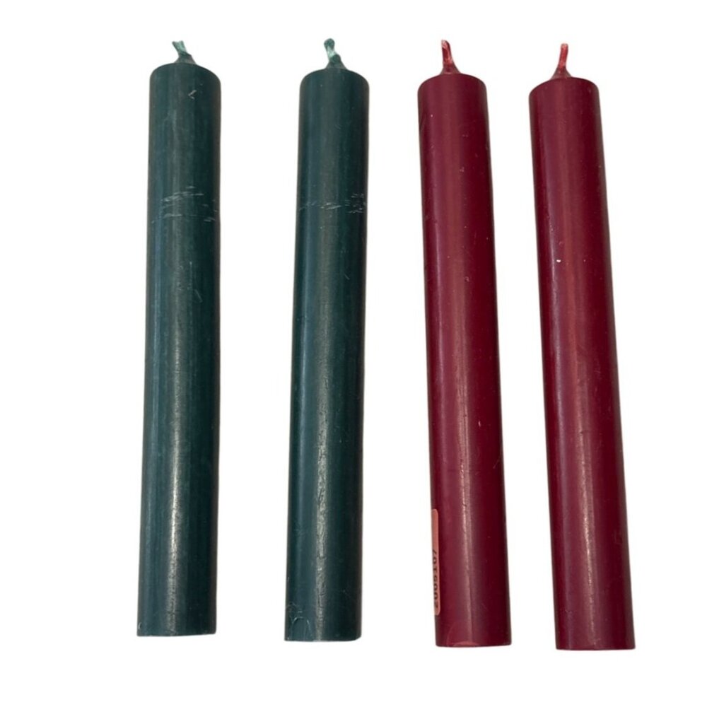 Red & Green Taper Candles 7" For Holiday Decor Set Of 4 Vintage